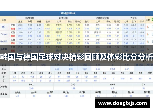 韩国与德国足球对决精彩回顾及体彩比分分析