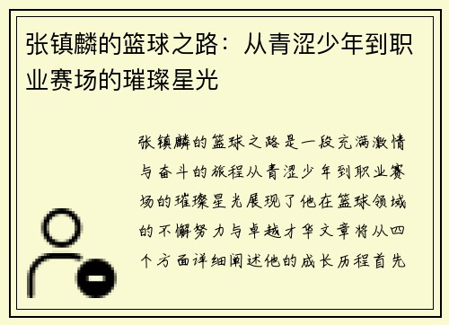 张镇麟的篮球之路：从青涩少年到职业赛场的璀璨星光